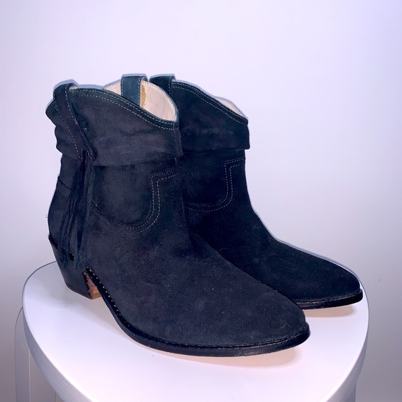 Joie Shoes - Joie Keaton Fringe Chelsea Ankle Western Boots in Black Suede